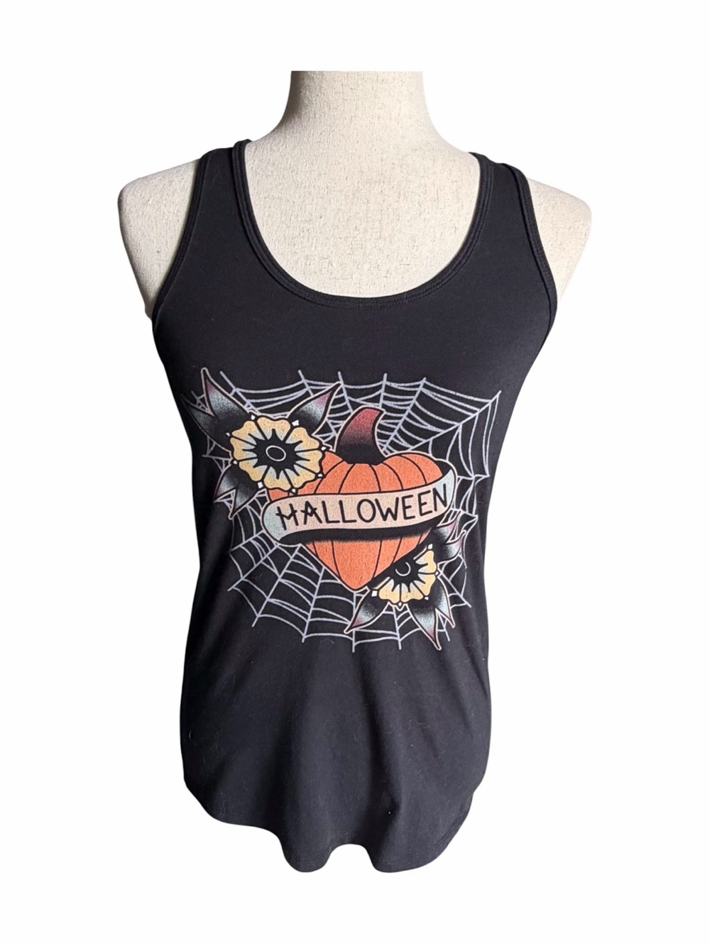 I Deal-Black Halloween Pumpkin Graphic Tank Top - Women-size medium